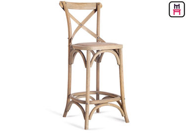 فرانسوی Style Solid Wood Restaurant Bar Stools Rustic Village Rattan X Shape Back