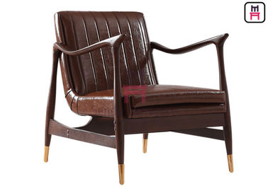 چرم قهوه ای یک صندلی از صندلی چوبی صندلی چوبی با پایه مس 73 * 68 * 85cm