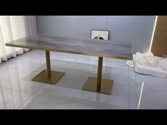 فولاد ضد زنگ رز طلایی میز ناهارخوری رستوران لوکس سطح سنگ مرمر با بخیه طلایی